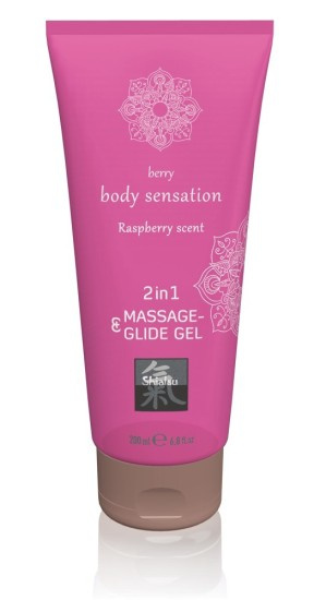 Masážní a lubrikační gel 2v1 s vůní malin, 200 ml