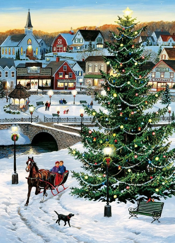 Puzzle Vánoční strom na vesnici 1000 dílků
