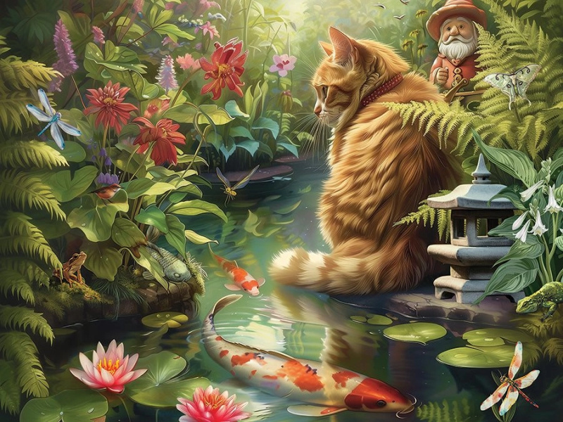 Puzzle Kočka a Koi 275 dílků XL