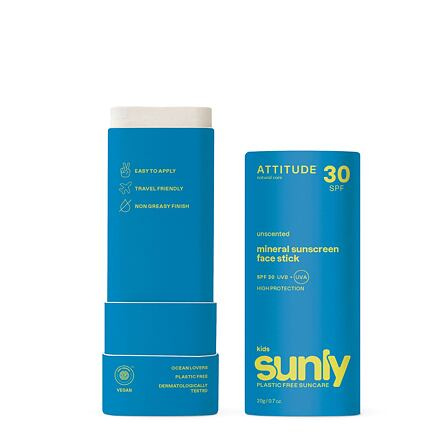 ATTITUDE Dětská 100% minerální ochranná tyčinka na obličej a rty (SPF 30) bez vůně 20 g