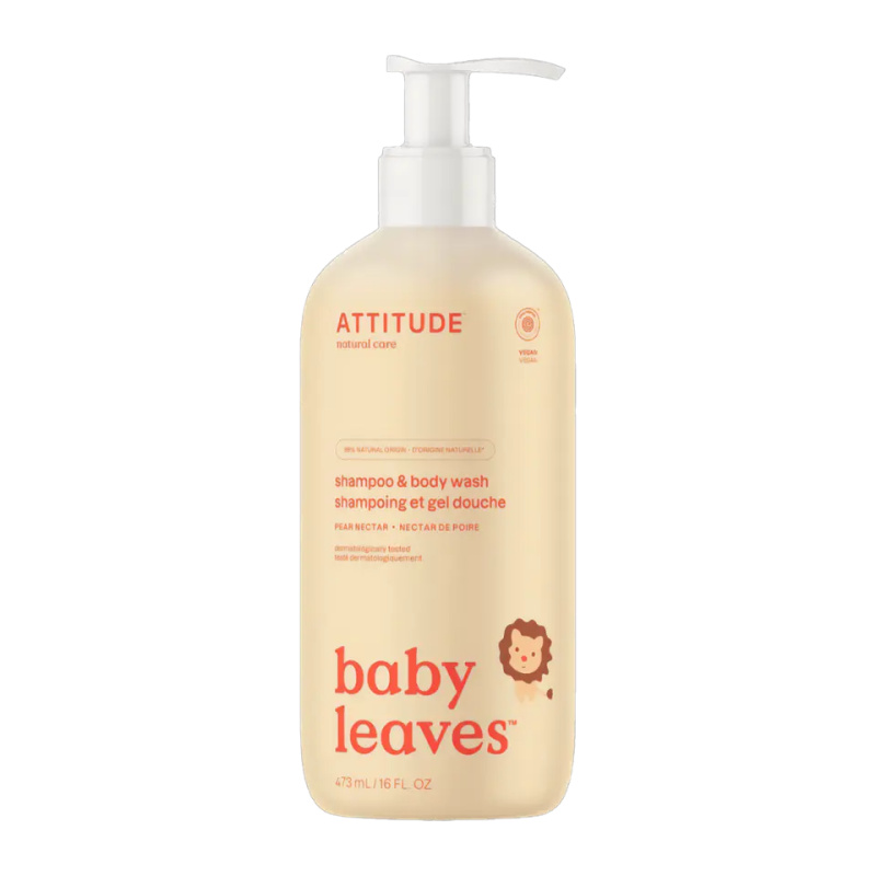 ATTITUDE Dětské tělové mýdlo a šampon (2 v 1) Baby leaves s vůní hruškové šťávy 473 ml
