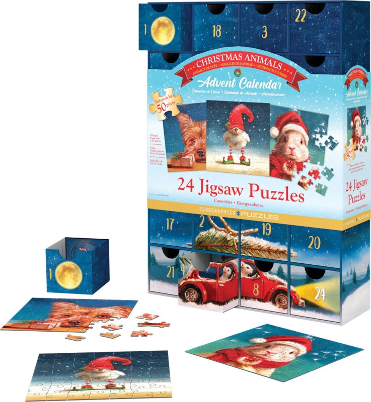 EUROGRAPHICS Adventní kalendář: Vánoční zvířátka 24x50 dílků