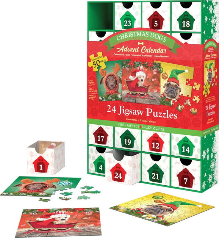 EUROGRAPHICS Adventní kalendář: Vánoční pejsci 24x50 dílků