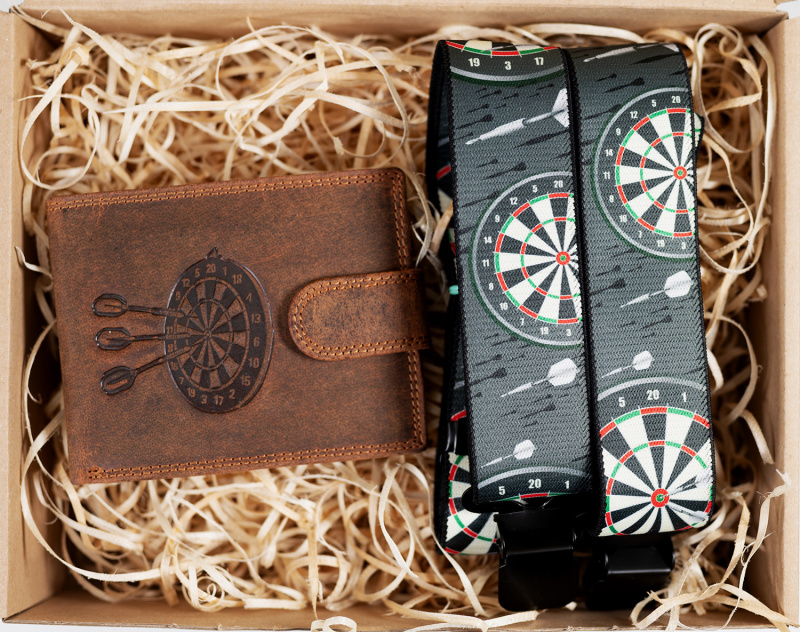 PIX Dárkový set pro muže - Kožená peněženka a kšandy - Šipky