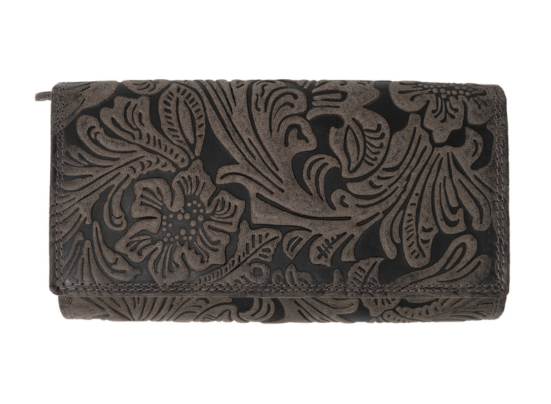 Kožená dámská velká peněženka WILD By Loranzo - šedá - ornament