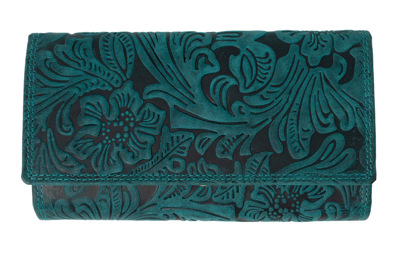 Kožená dámská velká peněženka WILD By Loranzo - zelená - ornament