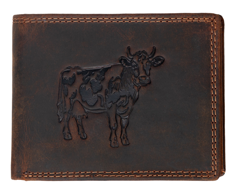 WILD Kožená peněženka - Kráva - hnědá