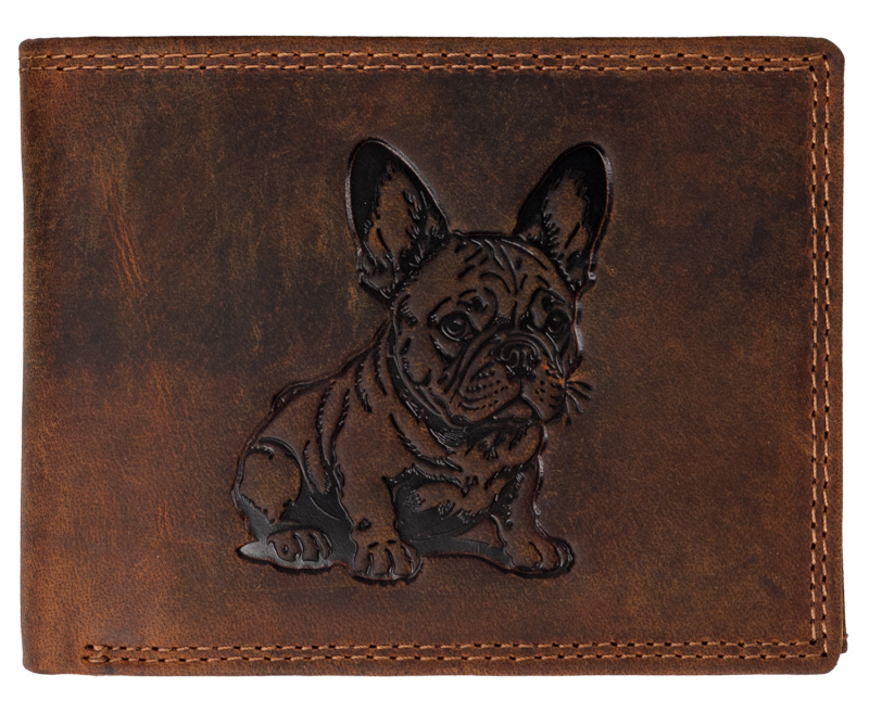WILD Kožená peněženka - Francouzský buldoček - hnědá