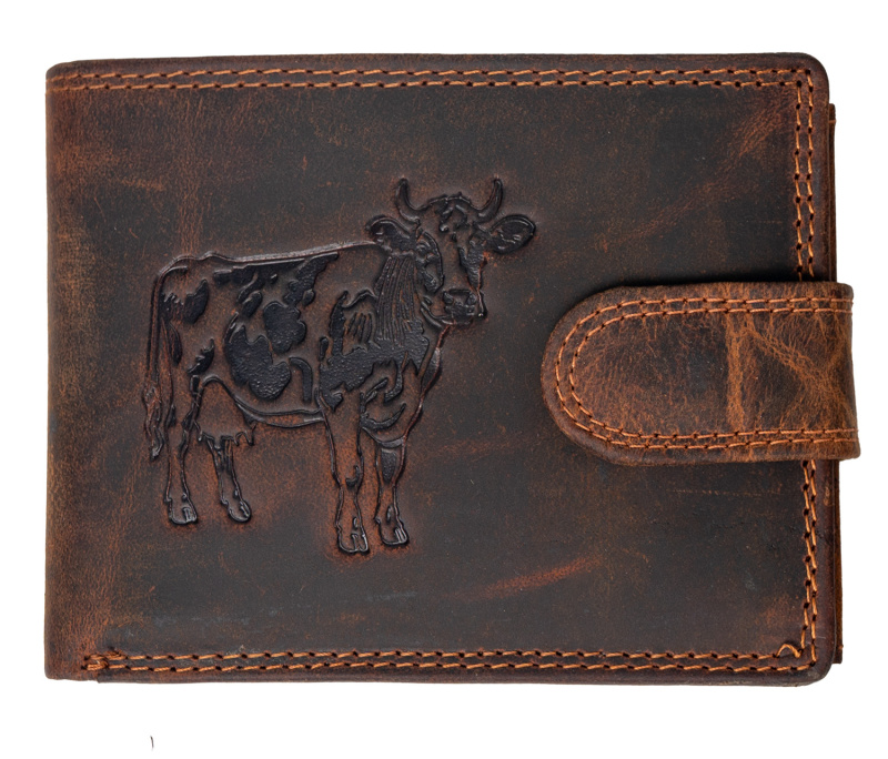 WILD Kožená peněženka s přeskou Kráva - hnědá