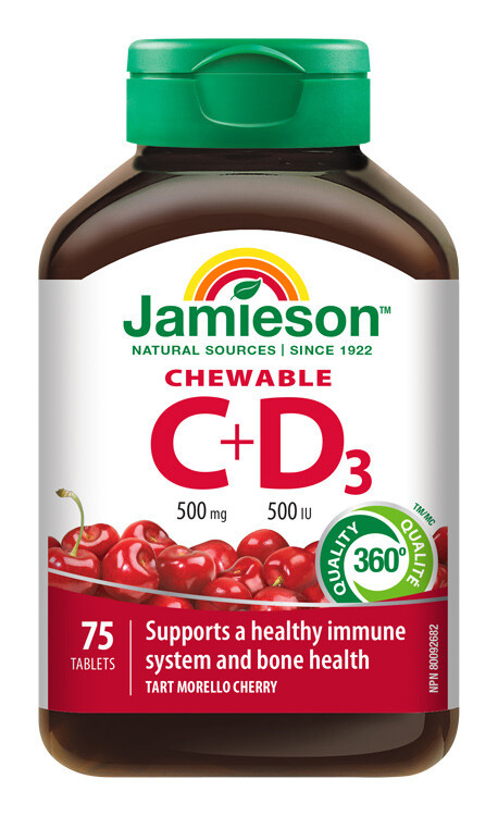 JAMIESON Vitamíny C+D3 třešeň 75 žvýkacích tablet