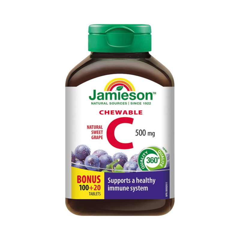 JAMIESON Vitamín C 500mg hroznové víno 120 cucacích tablet