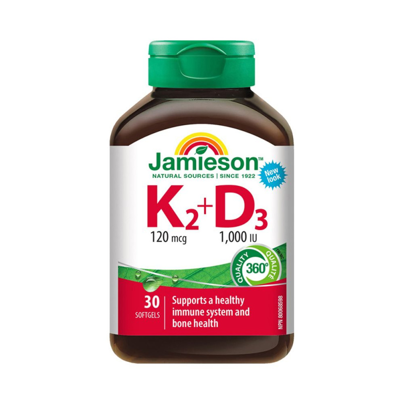 JAMIESON Vitamíny K2 120mcg a D3 1000 IU 30 kapslí