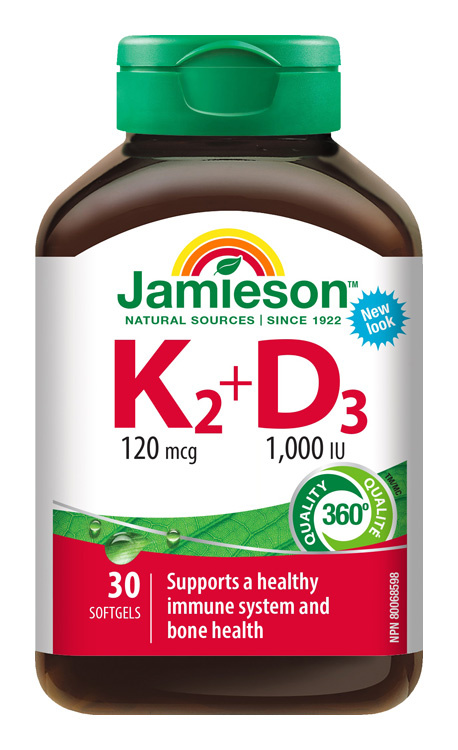 JAMIESON Vitamíny K2 120mcg a D3 1000 IU 30 kapslí