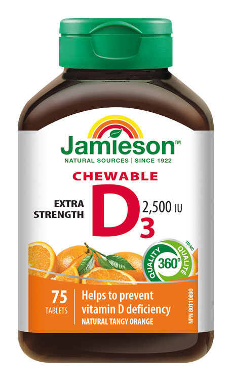 JAMIESON Vitamín D3 2500 IU pomeranč 75 žvýkacích tablet