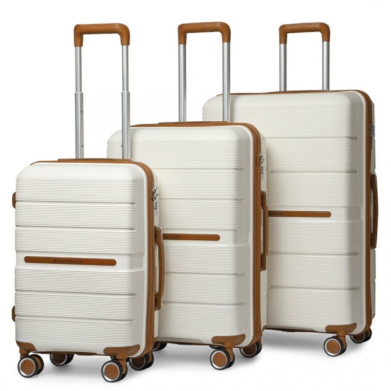 British Traveller K2392L Sada 3 kufry spinner 55cm 66cm 76cm Krémový Polypropylen