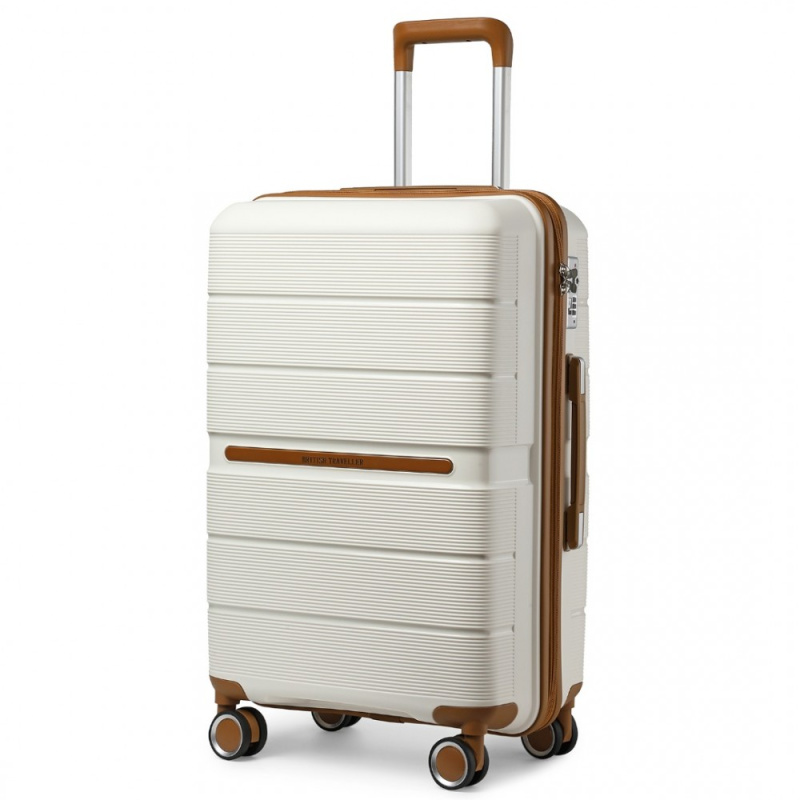 British Traveller K2392L Kufr spinner 66cm Krémový Polypropylen