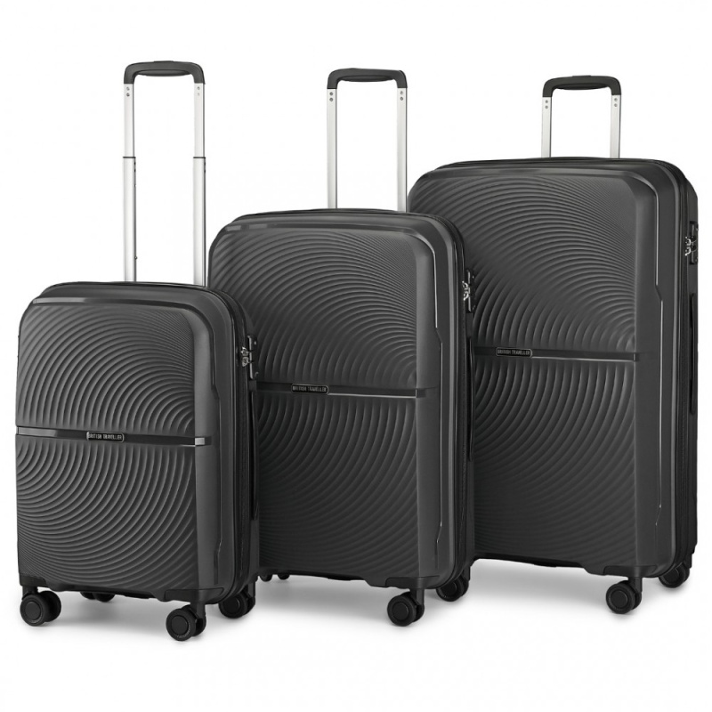 British Traveller K2393L Sada 3 kufry spinner 55cm 67cm 76cm Černý Polypropylen