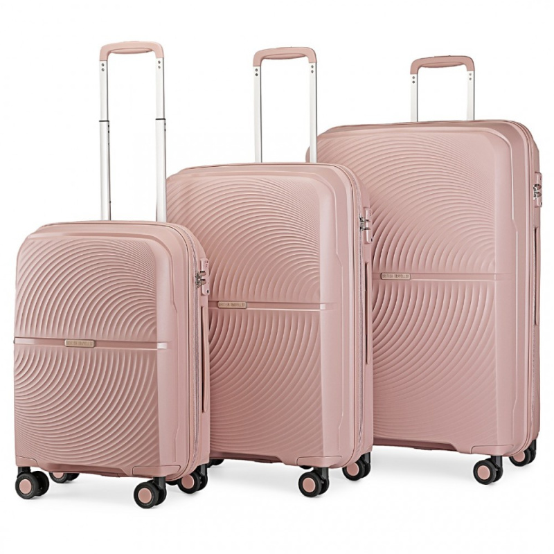 British Traveller K2393L Sada 3 kufry spinner 55cm 67cm 76cm Růžový Polypropylen
