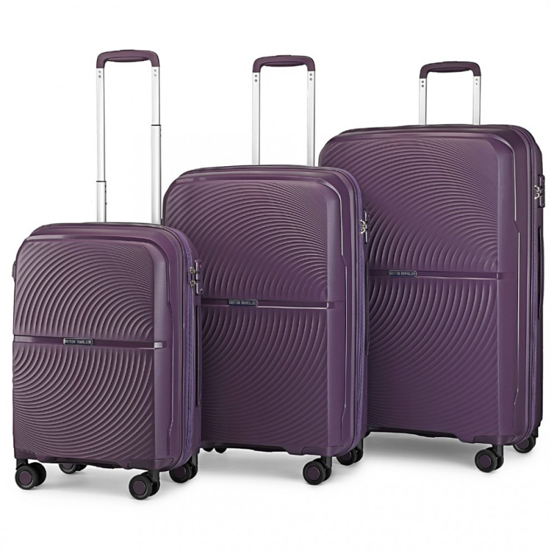 British Traveller K2393L Sada 3 kufry spinner 55cm 67cm 76cm Fialový Polypropylen