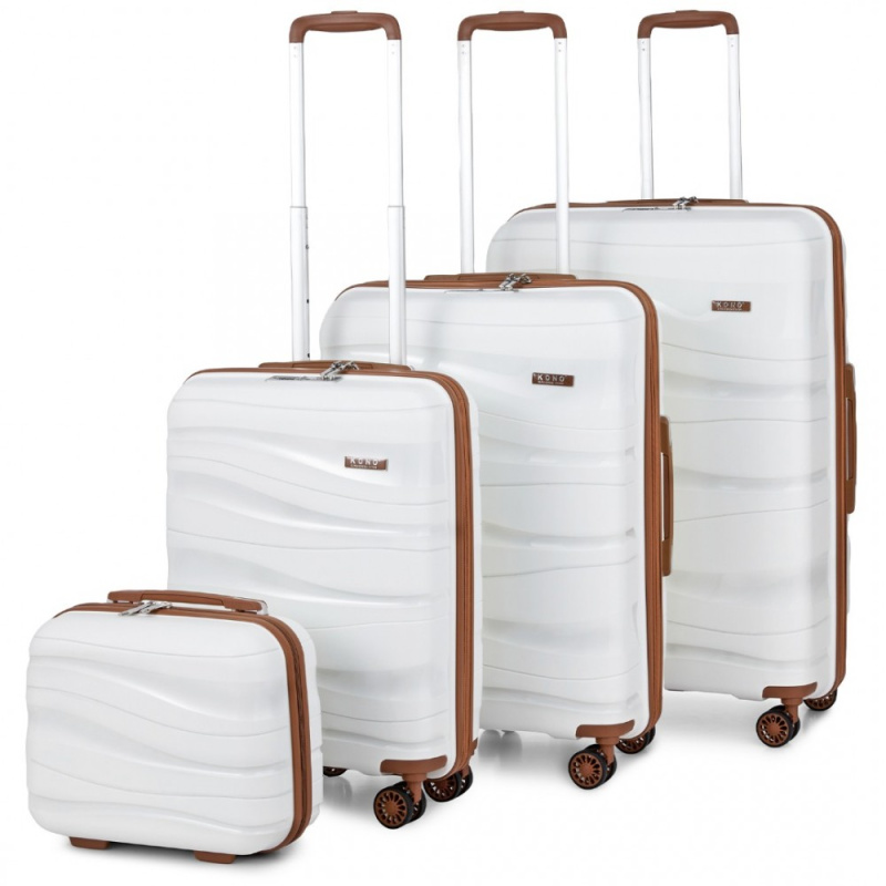 Kono K2094L Sada kufrů 4ks spinner 30cm 55cm 66cm 76cm Krémový Polypropylen