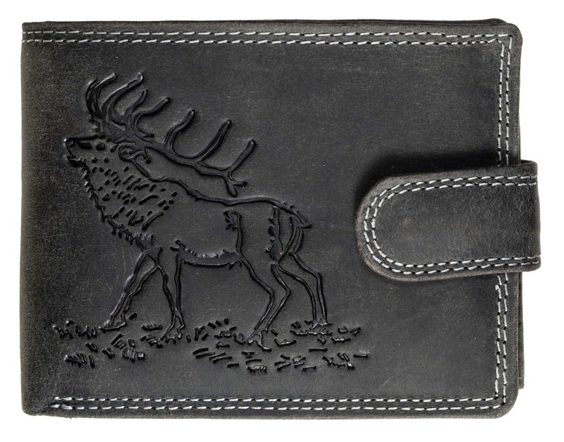 WILD Luxusní pánská peněženka s přezkou Jelen - černá