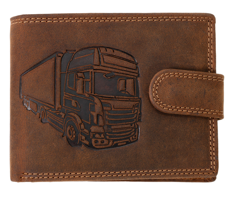 WILD Luxusní pánská peněženka s přezkou kamion - hnědá
