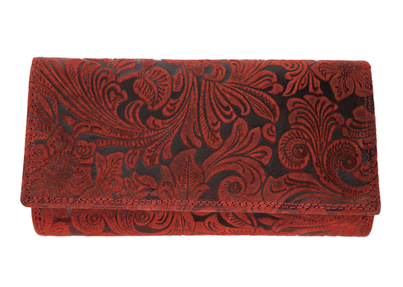 Kožená dámská velká peněženka WILD By Loranzo - červená - ornament