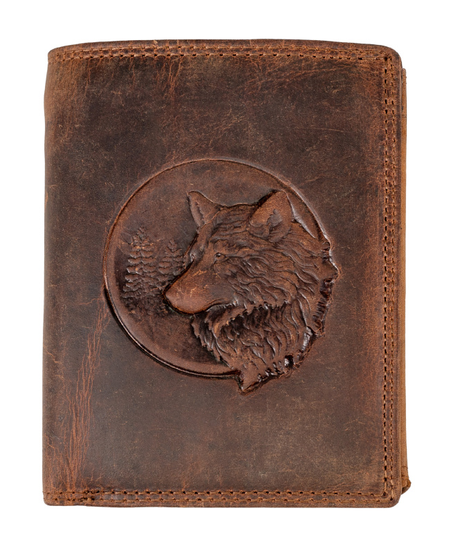 HL Pánská kožená peněženka na výšku - Vlk - hnědá