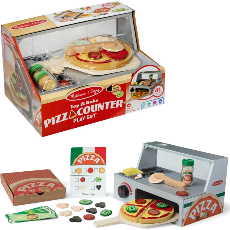 Melissa & Doug dřevěná pizzerie – pizza pult s pecí a doplňky (41 ks)