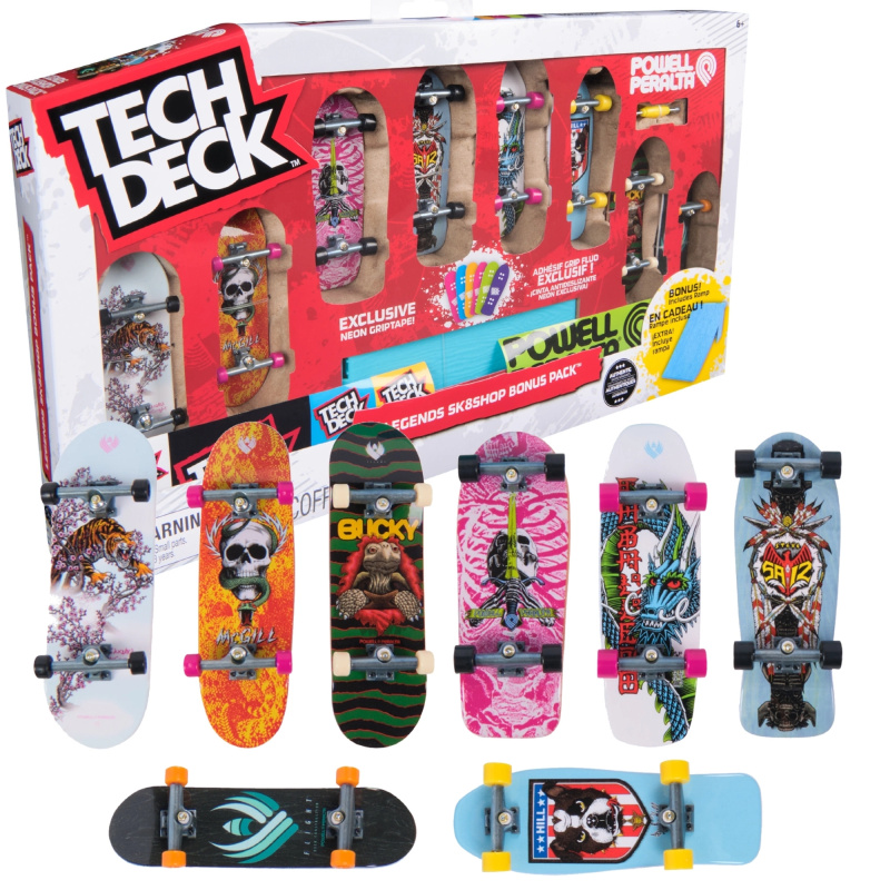 Tech Deck Legends Sk8shop Bonus Pack – sada 8 fingerboardů s rampou Neon