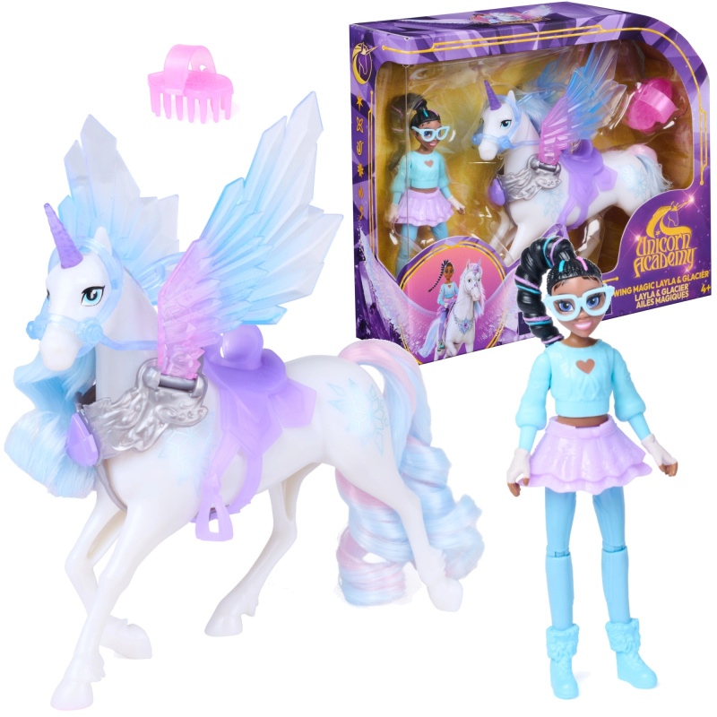 Spin Master Unicorn Academy magie křídel – panenka Layla a jednorožec Glacier s doplňky