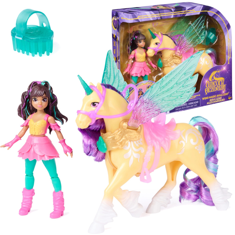 Unicorn Academy magická křídla – panenka Ava a jednorožec Leaf s doplňky