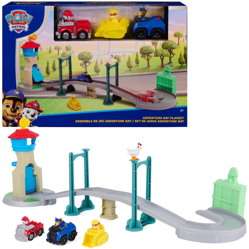 Spin Master PAW Patrol herní sada Adventure Bay s mostem, 3 vozidly a figurkou Chickaletty