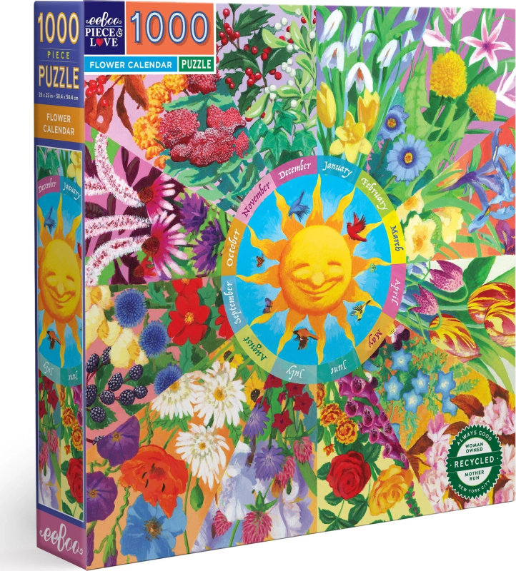 EEBOO Čtvercové puzzle Květinový kalendář 1000 dílků