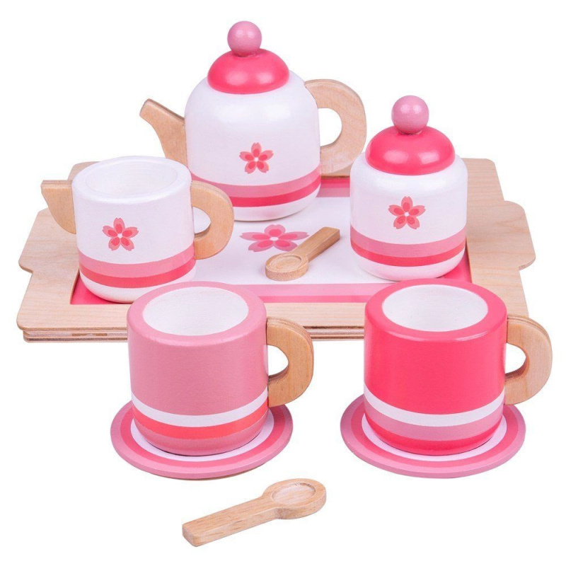 Bigjigs Toys dřevěná čajová sada růžová