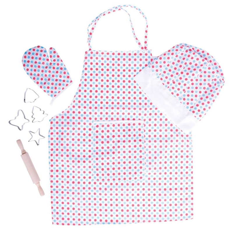 Bigjigs Toys kuchařský set se zástěrou s puntíky