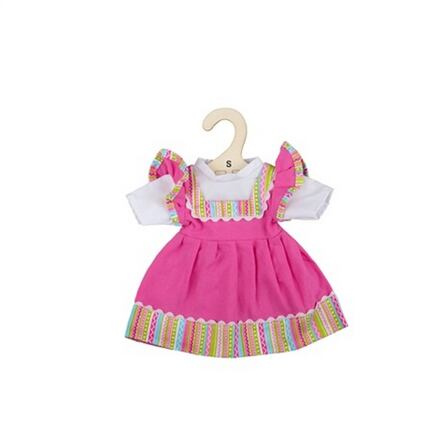 Bigjigs Toys Růžové šaty s pruhovaným lemováním pro panenku – 28 cm