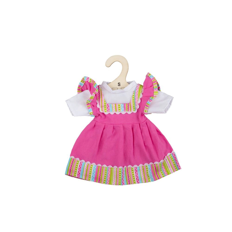 Bigjigs Toys Růžové šaty s pruhovaným lemováním pro panenku – 28 cm