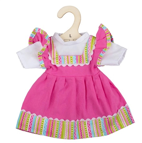 Bigjigs Toys Růžové šaty s pruhovaným lemováním pro panenku – 38 cm