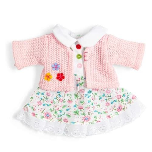 Bigjigs Toys květinové růžové šaty a svetřík pro panenku 28 cm