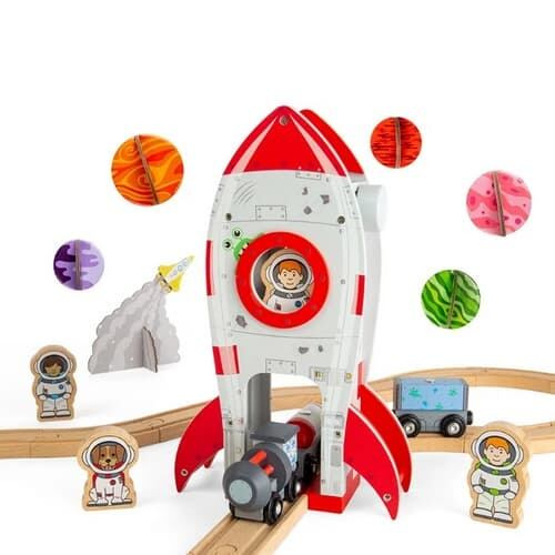 Bigjigs Rail vesmírná raketa – dřevěný tunel k vláčkodráze