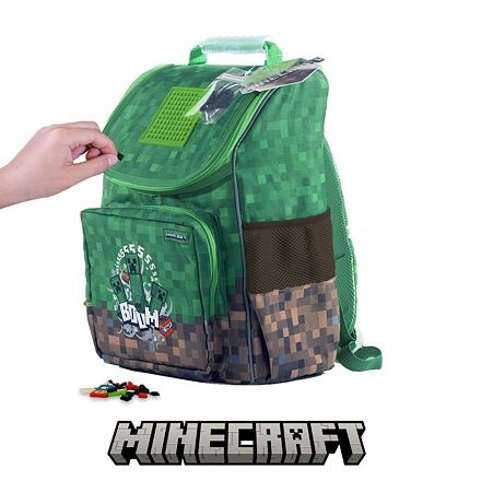 PIXIE CREW & MINECRAFT školní aktovka s malým panelem zeleno-hnědá
