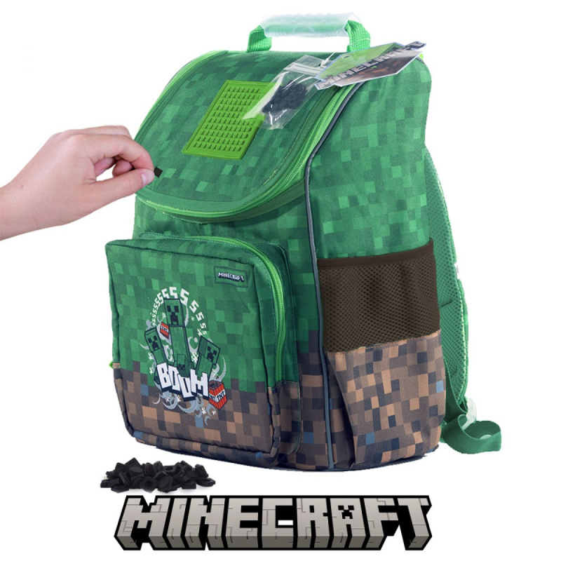 PIXIE CREW & MINECRAFT školní aktovka s malým panelem zeleno-hnědá