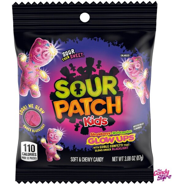 Kyselé žvýkací bonbony Sour Patch Kid Glow Ups - Jahoda a meloun 87 g