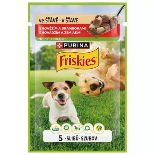 Friskies kapsička 85g adult s hovězím a bramborami ve šťávě 85g