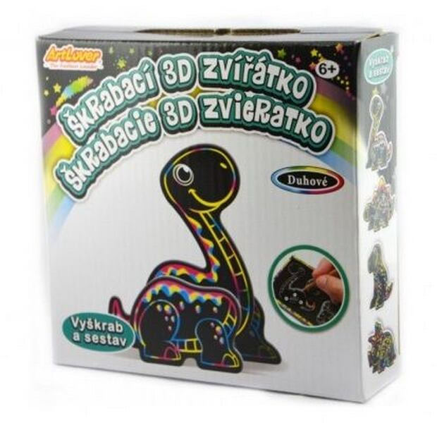 Škrabací 3D obrázek duhový dinosaurus 12x9cm