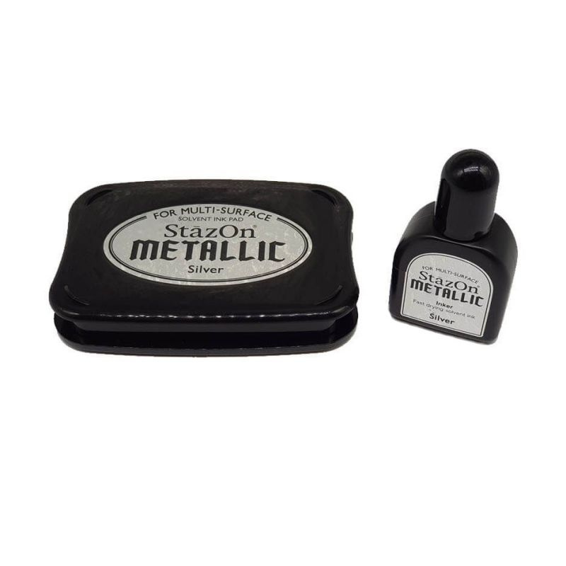 Razítkovací polštářek StazOn Set s náhradním inkoustem (stříbrný)