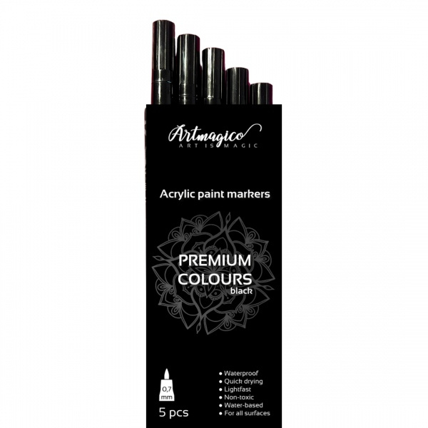 Artmagico akrylový popisovač 5 kusů černá 0,7 mm | 80142 Artmagico