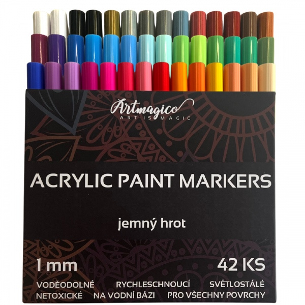 Artmagico akrylový popisovač s jemným hrotem (1 mm) 42 ks | 80296 Artmagico