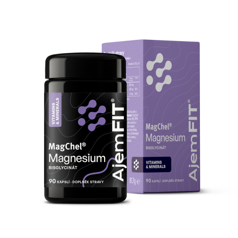 MAGNESIUM BISGLYCINÁT (MagChel®)+VITAMÍN B6 (5- P- 5) - 90 kapslí|AjemFiT AJEM18